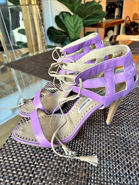 Manolo Blahnik Shoes - Manolo Blahnik Purple leather Lace-Up Stiletto Heels US 7.5
